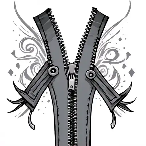 long straight zipped up zipper tattoo in black and grey, zipper should be 1/4" wide by 12" long, add a colorful zipper  tattoo design idea
