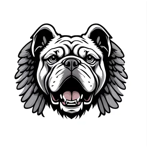 classic bulldog face with eagle wings tattoo design idea