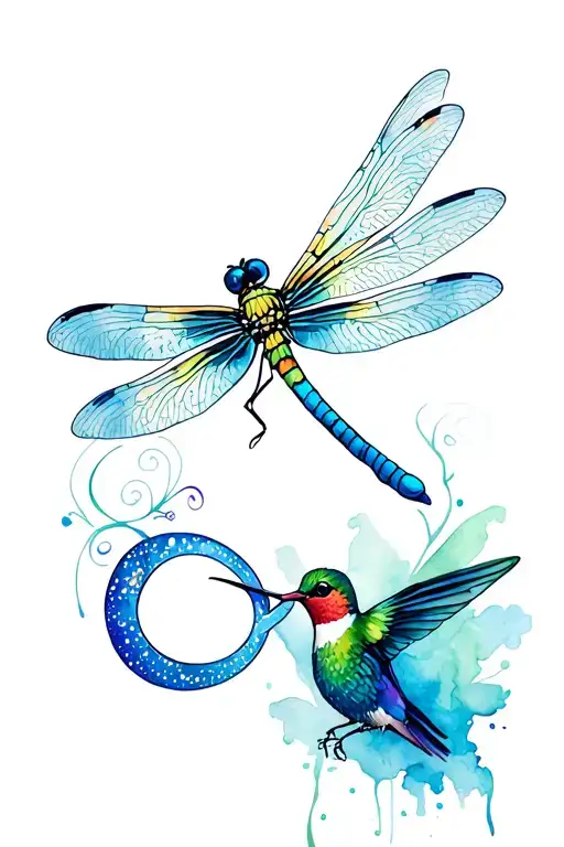 dragonfly with hummingbird and infinity symbol tattoo design idea