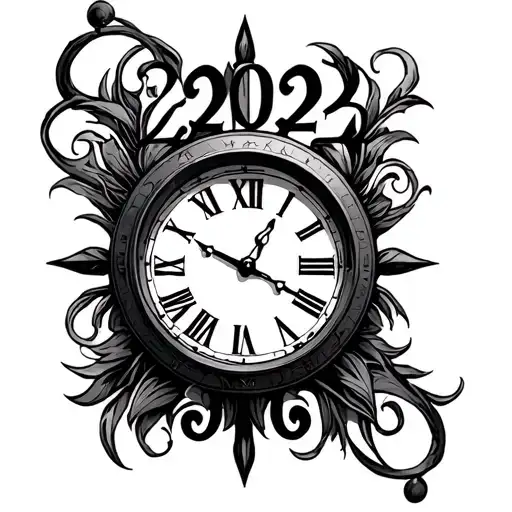"2022 in roman numerals" clock with Roman numerals tattoo design idea