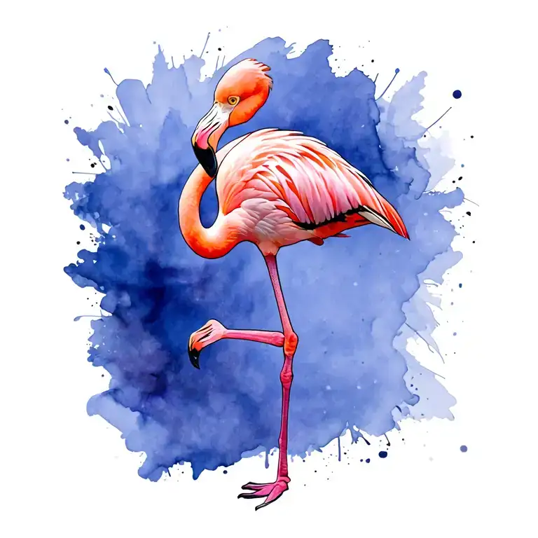 pink flamingo standing with one leg up side and across tattoo design idea