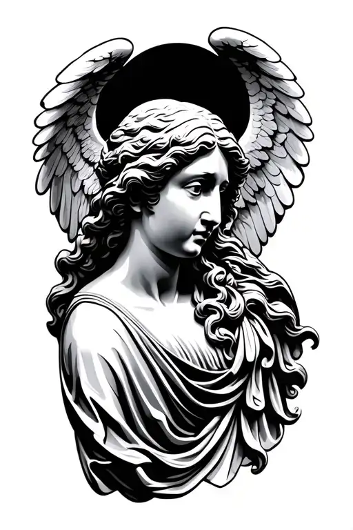 angel head statue side profile tattoo design idea