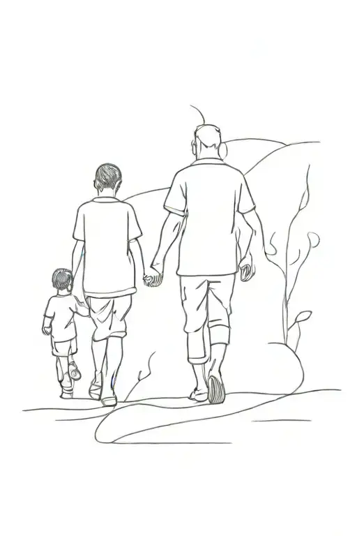 dad walking whit two childs tattoo design idea