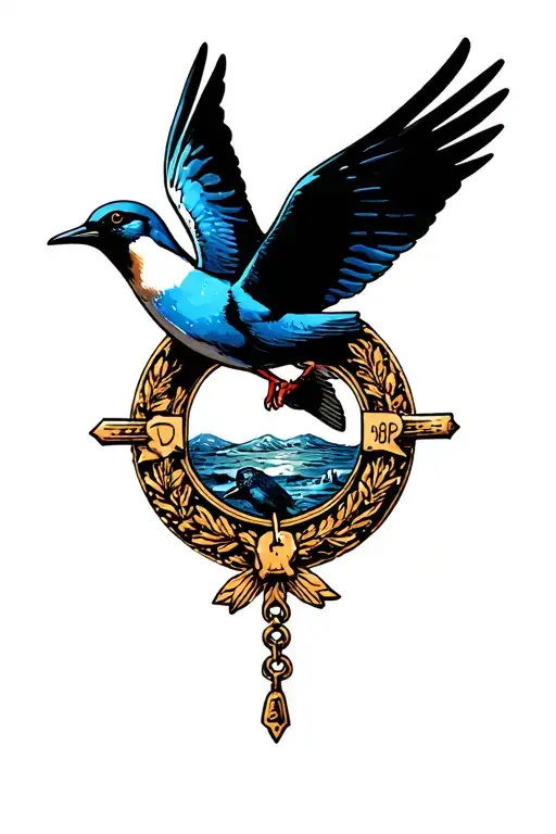 swallow and Saint Christopher medallion tattoo design idea