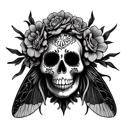 Day Of The Dead cane and moth tattoo design idea