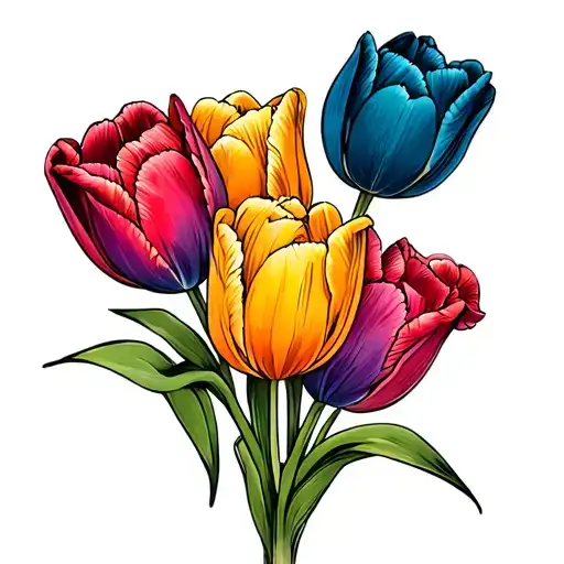 Multicolor Tulips in americana style tattoo design idea