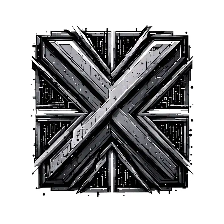 coding, raw bytes, hex, hacking, with a reference to the letter K, cyberpunk tattoo design idea