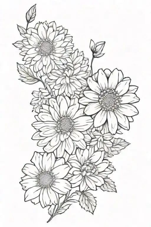 chrysanthemum, marigold, carnation,  and cosmos birth flower tattoo tattoo design idea