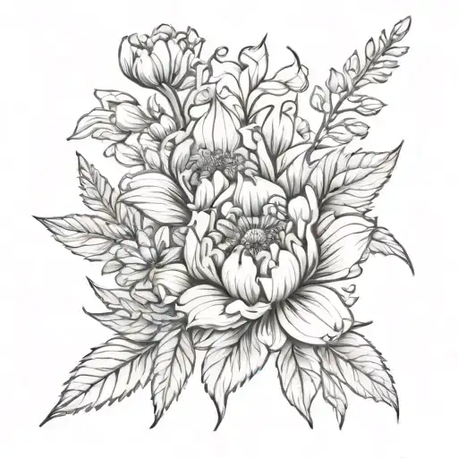 February and October birth flower  tattoo design idea