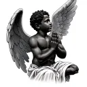 african american male cherub angel praying tattoo design idea
