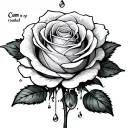 "Cum in my rosebud" rose with gemstone in center with cream seaping from around the stone covered in droplets  tattoo design idea