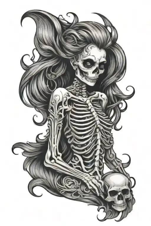 mermaid siren evil skeleton tattoo design idea