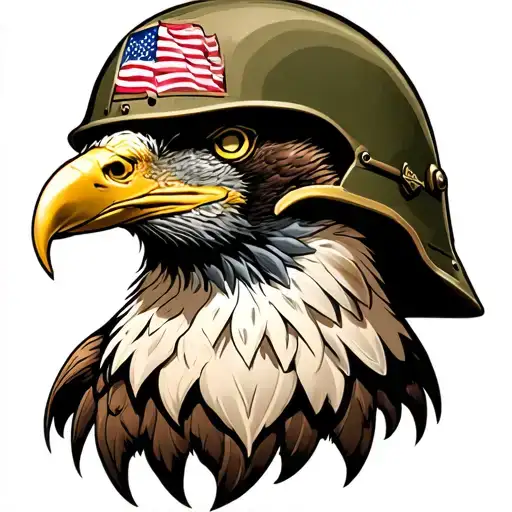 US Army Infantry helmet merging with a majestic bald eagle tattoo design idea