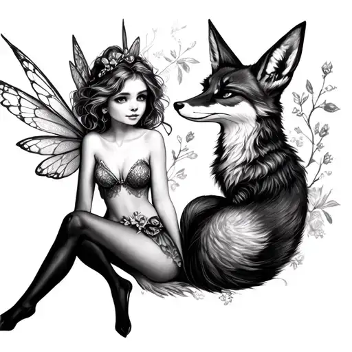 fairy tinkerbell with fox tattoo on thigh tattoo design idea