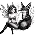 fairy tinkerbell with fox tattoo on thigh tattoo design idea
