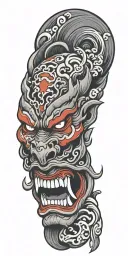 oni demon mask, finger waves crashing tattoo design idea