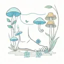 Tattoo on ankle of a border with blue flowers and mushrooms and acorns hanging tattoo design idea