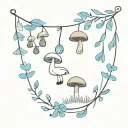 Tattoo on ankle of a border with blue flowers and mushrooms and acorns hanging tattoo design idea