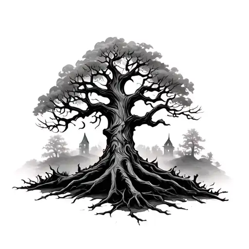 Haunted Tree tattoo design idea