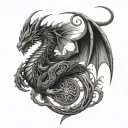 A dragon with 2024 in Roman Numerals and the name Genesis intertwined tattoo design idea