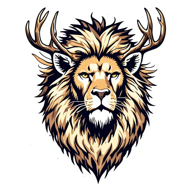 man in the area brave lion male deer antlers breaking through tattoo design idea