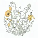 Bouquet of snowdrops, poppies and daffodils tattoo design idea