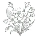 Bouquet of snowdrops, poppies and daffodils tattoo design idea
