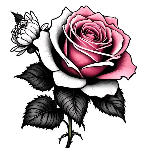 pink rose with white marigolds tattoo design idea