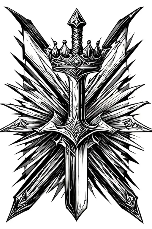 Medieval sword with a crown halfway up the sword  tattoo design idea