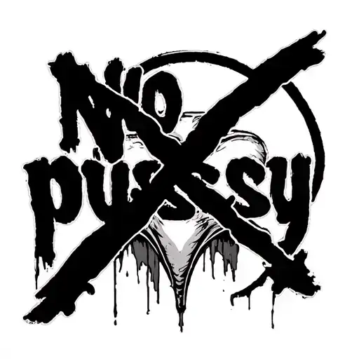 "no pussy" written, crossed out sign, vagina, explicit, nudity tattoo design idea