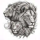 A lions face with a mane and 3 cubs around it (not super realistic) tattoo design idea