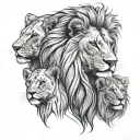 A lions face with a mane and 3 cubs around it (not super realistic) tattoo design idea
