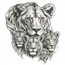 A lions face with a mane and 3 cubs around it (not super realistic) tattoo design idea