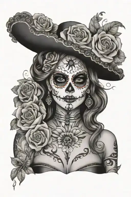 sexy day of the dead girl showing cleavage  tattoo design idea
