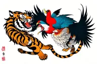 traditional japanese tiger and bird fighting each other tattoo design idea