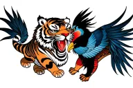 traditional japanese tiger and bird fighting each other tattoo design idea