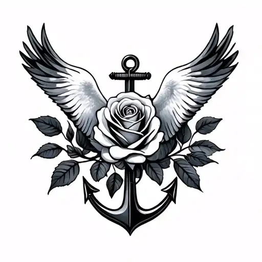 anchor dove roses tattoo design idea