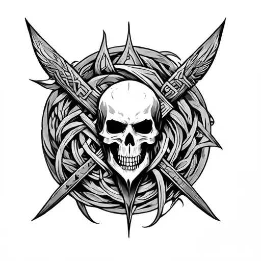 Nordic warrior dark death pagan symbols intertwined tattoo design idea