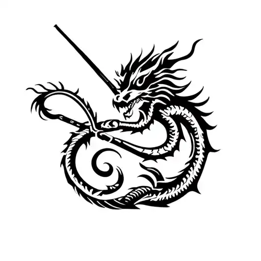 country of Laos outline, fishing pole and dragon tattoo design idea