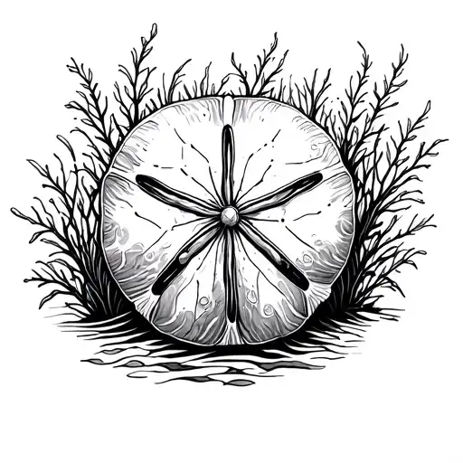 sand dollar with seaweed behind it  tattoo design idea