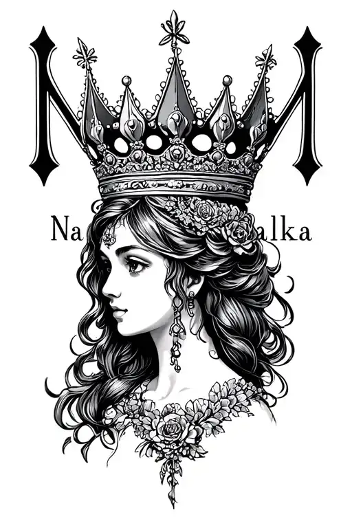 "Natalka" Natalka with tiara crown above it tattoo design idea