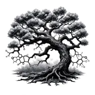 testosterone molecule into tree branches shaped like tattoo design idea
