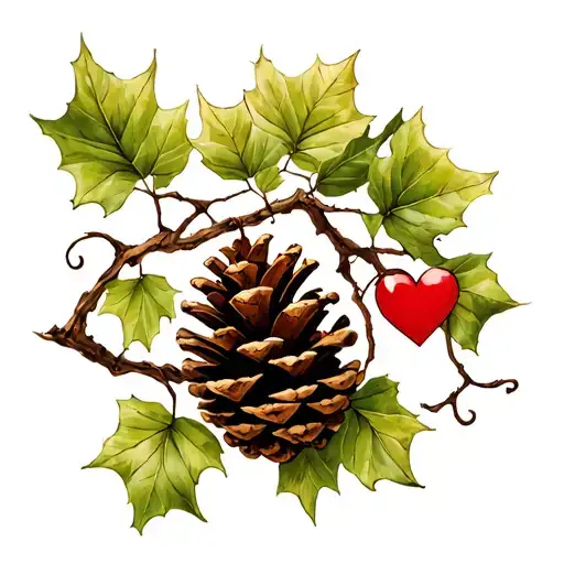 pinecone with vine and heart tattoo design idea