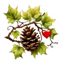 pinecone with vine and heart tattoo design idea