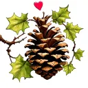 pinecone with vine and heart tattoo design idea