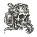 raging skull V8 engine showing internal combustion tattoo design idea