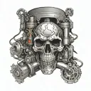 raging skull V8 engine showing internal combustion tattoo design idea