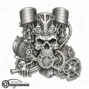 raging skull V8 engine showing internal combustion tattoo design idea