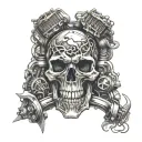 raging skull V8 engine showing internal combustion tattoo design idea