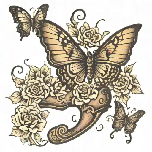butterfly base that includes, october birth flower, horse, old country music, cowboy boots as a big part,  tattoo design idea
